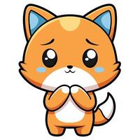 a cartoon fox praying with its hands folded vector