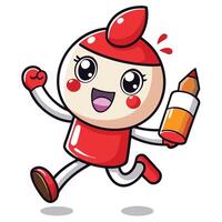 a cartoon character running with a pencil and a red hat vector
