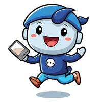 a cartoon robot running with a phone in his hand vector