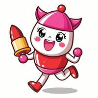 a cartoon character with a red hat and pink dress running with a red rocket vector