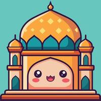 cartoon mosque with a smiling face white background vector