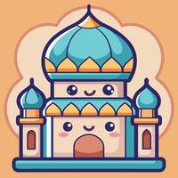 a cartoon mosque with a smiling face white background vector