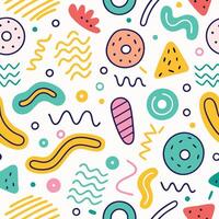 seamless pattern with donuts, wavy lines and other shapes vector