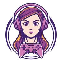a girl with headphones and a controller a white background vector