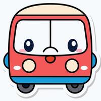 a sticker of a red bus with eyes vector