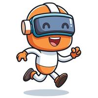 a cartoon orange robot running with a virtual reality headset on vector