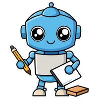 cute robot with pencil and paper white background vector