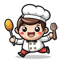 cartoon chef running with a spatula white background vector
