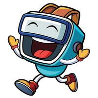 a cartoon robot running with reality headset on vector