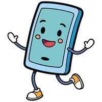 a cartoon phone character running and smiling vector