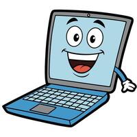 a cartoon laptop with a smile white background vector