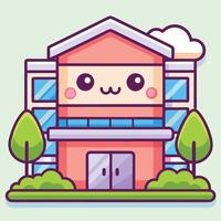 a cartoon building with a cute face white background vector