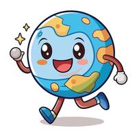 cartoon earth running with arms up and smiling vector