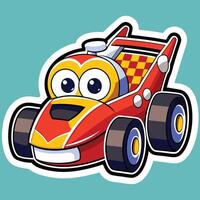 a cartoon race car with eyes and a smile vector