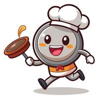 a cartoon character running with a pan white background vector