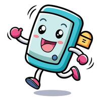 a cartoon phone running with a smile on its face vector