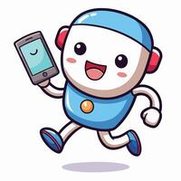 a cartoon robot running with a phone vector