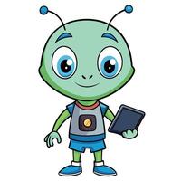 alien holding a tablet computer vector