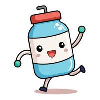 bottle with a smiley face running vector