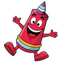 a red crayon character with a party hat on vector