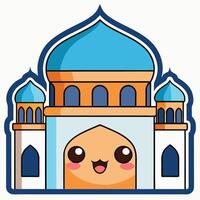 cartoon mosque with blue dome and smiling face vector