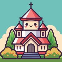church with a cross on top white background vector