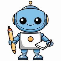 a cartoon robot holding a pencil and a notepad vector