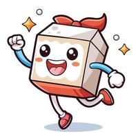 a cartoon box running with a bow on its head vector