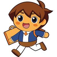 a cartoon boy with a suitcase running vector