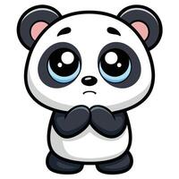 a cartoon panda bear with sad eyes white background vector