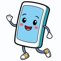 phone running with arms up white background vector