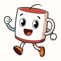 a cartoon coffee cup running with its eyes open vector
