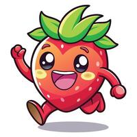 a cartoon strawberry running with its eyes closed vector