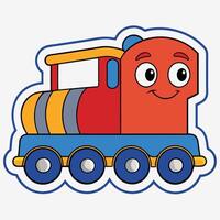 a sticker of a cartoon train with a smiley face vector