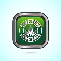 Corn free icon design illustration. Natural products, allergens, Food Intolerance. Green color square button design vector
