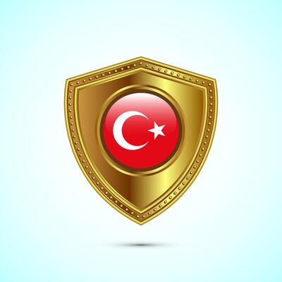Rounded flag of Turkey with glossy gold shield