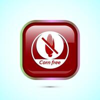 Corn free icon design illustration. Natural products, allergens, Food Intolerance. Red color square button design vector
