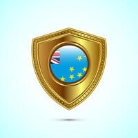 Rounded flag of Tuvalu with glossy gold shield vector