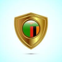 Rounded flag of Zambia with glossy gold shield vector