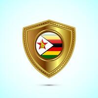 Rounded flag of Zimbabwe with glossy gold shield vector