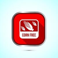 Corn free icon design illustration. Natural products, allergens, Food Intolerance. Red shadow button design vector