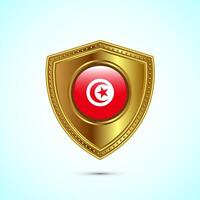 Rounded flag of Tunisia with glossy gold shield vector