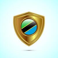 Rounded flag of Tanzania with glossy gold shield vector
