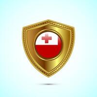 Rounded flag of Tonga with glossy gold shield vector