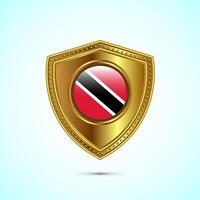 Rounded flag of Trinidad and Tobago with glossy gold shield vector