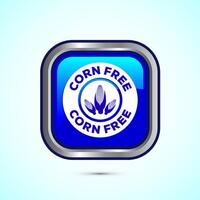 Corn free icon design illustration. Natural products, allergens, Food Intolerance. Blue color square button design vector