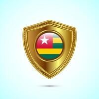 Rounded flag of Togo with glossy gold shield vector