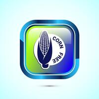 Corn free icon design illustration. Natural products, allergens, Food Intolerance. Glossy square button design vector