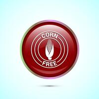 Corn free icon design illustration. Natural products, allergens, Food Intolerance. Red color round button design vector