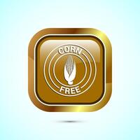 Corn free icon design illustration. Natural products, allergens, Food Intolerance. Gold color square button design vector